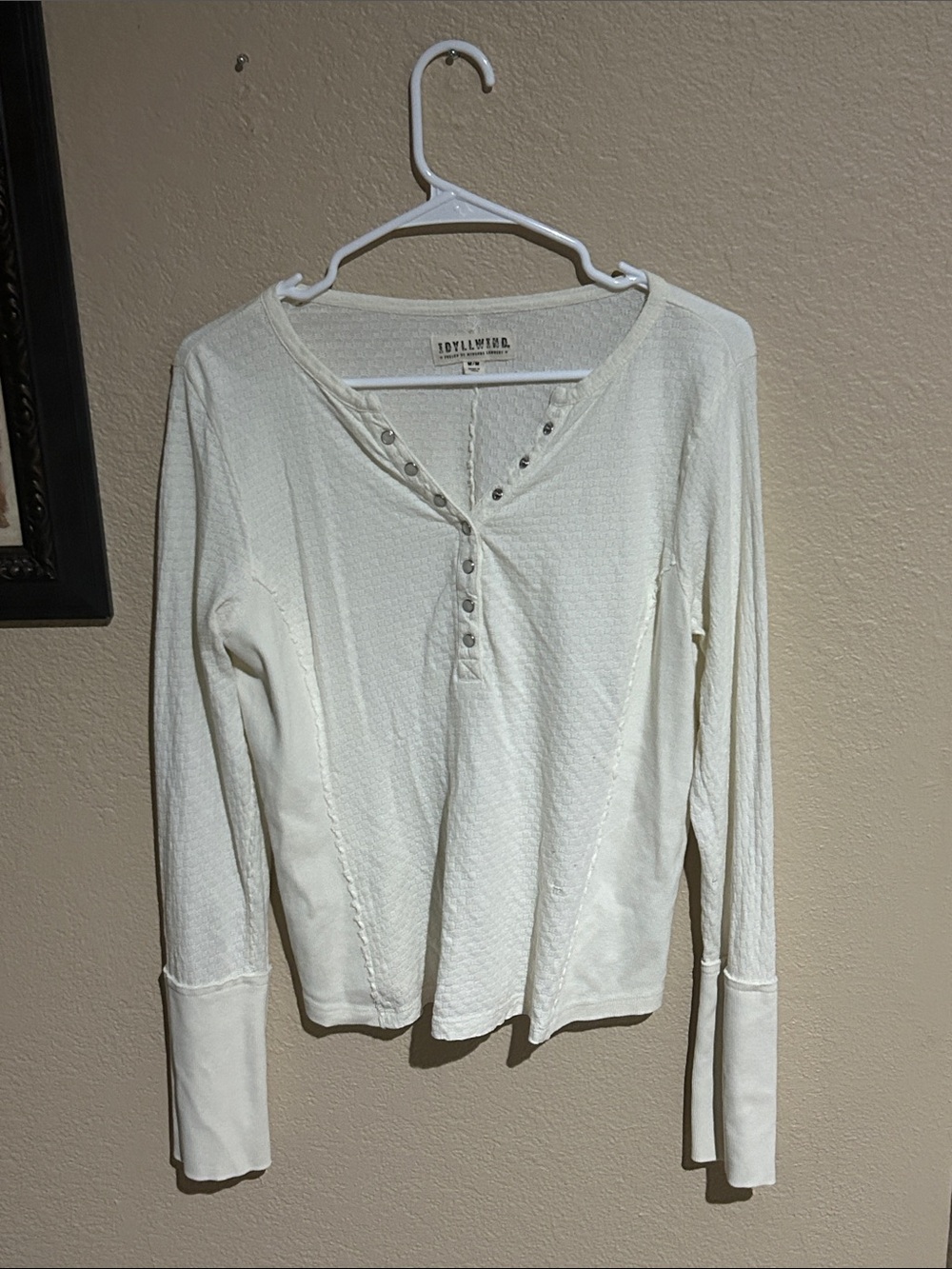Idyllwind Cream Waffle Knit Snap Henley Top Western Boho Medium